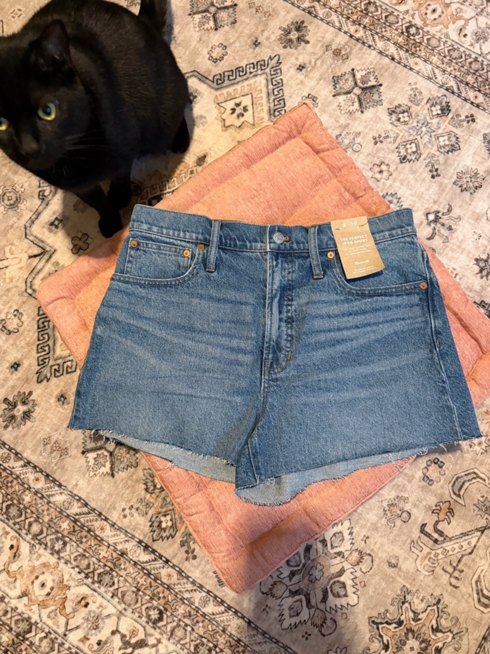 Madewell Blue High-Rise Raw-Hem Denim Shorts